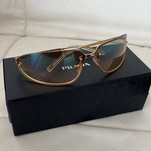 PRADA WRAP AROUND GOLD FRAME VINTAGE SUNGLASSES - RARE!